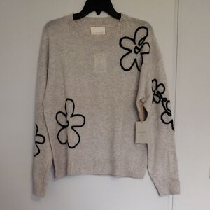Cynthia Rowley Cream Sweater with Black Floral Accents